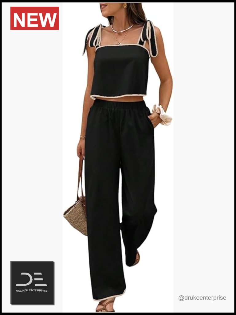 Women's 2 Piece Crop Top And Pants Set Casual Vacation Outfit